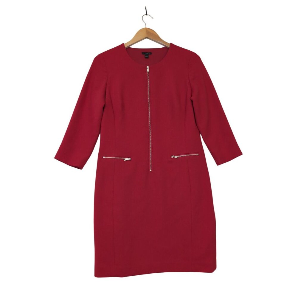 Ann Taylor Sheath Dress Size‎ 4 Red Career Preppy Holiday Event 3/4 Sleeve